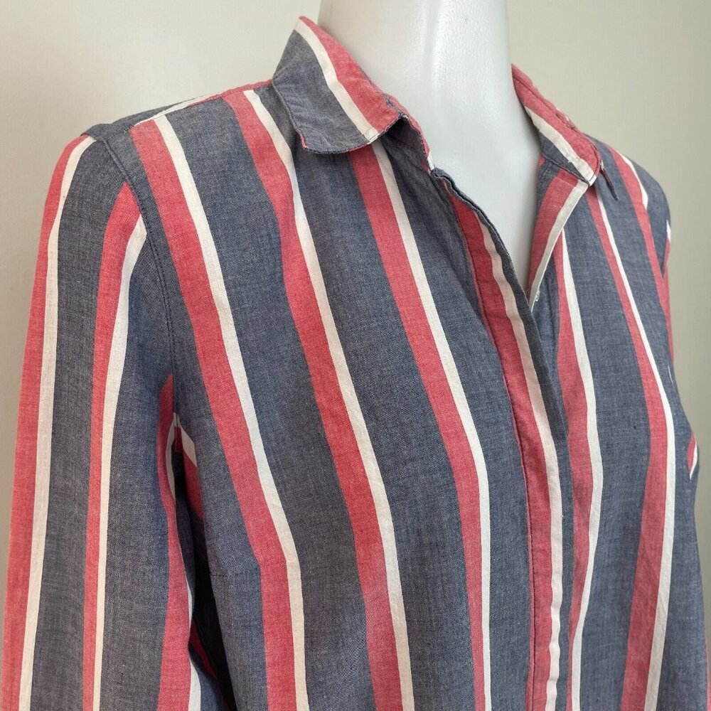 Old Navy Tunic Top Small Blue Red White Striped Americana Shirt Cotton Women's - Picture 2 of 12